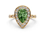 Fancy Green Pear Cut Diamond Halo Engagement Ring Set in Yellow gold with Twisted Band and Prong Setting