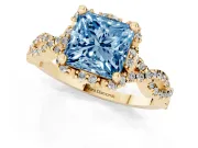 Princess Cut Halo Engagement Ring Setting for a Fancy Blue Lab-Grown Diamond | Yellow Gold - Design NV-24725