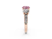 Round Three Stone Engagement Ring Setting for a Fancy Pink Lab-Grown Diamond | Accented Shoulders | Rose Gold