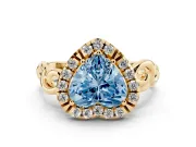 Heart-Shaped Filigree Halo Engagement Ring Setting for a Fancy Blue Lab-Grown Diamond | Yellow Gold