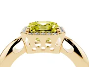 Fancy Yellow Asscher Cut Diamond Halo Engagement Ring Set in Yellow gold with Plain Split Shank and Prong Setting