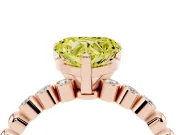 Fancy Yellow Heart Cut Diamond Solitaire Engagement Ring Set in Rose gold with Bezel Accents on Beaded Band
