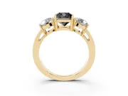 Cushion Cut Three Stone Engagement Ring Setting for a Black Center | Round Side Stones | Yellow Gold