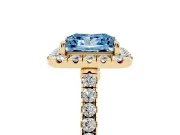 Princess Cut Halo Engagement Ring Setting for a Fancy Blue Lab-Grown Diamond | Pave Shoulders | Yellow Gold