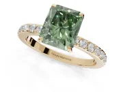 Radiant Cut Hidden Halo Engagement Ring Setting for a Fancy Green Lab-Grown Diamond | Pavé Band | Yellow Gold