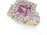 Asscher Cut Halo Engagement Ring Setting for a Fancy Pink Lab-Grown Diamond | Graduated Channel Band | Yellow Gold