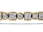 Round and Square Lab-Grown Diamond Bezel Tennis Bracelet | Bezel and Bar Set | Yellow Gold