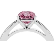 Fancy Pink Radiant Cut Diamond Solitaire Ring Set in Platinum with Prong Setting and Classic Band