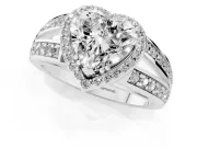 Heart Cut Diamond Halo Ring Set in Platinum with Double Pavé Split Shank