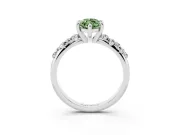 Fancy Green Marquise Cut Diamond Solitaire Vine Band Ring Set in Silver with Round Accents and Prong Setting