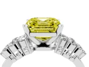 Asscher Cut Side Stone Engagement Ring Setting for a Fancy Yellow Lab-Grown Diamond | Shoulder Clusters | White Gold