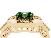 Fancy Green Asscher Cut Diamond Milgrain Halo Ring Set in Yellow gold with Split Shank