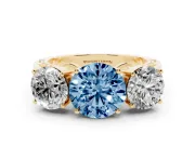 Round Engagement Ring Setting for a Fancy Blue Lab-Grown Diamond | Three Stone | Yellow Gold