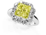 Princess Cut Graduated Milgrain Halo Engagement Ring Setting for a Fancy Yellow Lab-Grown Diamond | White Gold