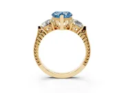 Heart-Shaped Vintage Three Stone Engagement Ring Setting for a Fancy Blue Lab-Grown Diamond | Yellow Gold - Design NV-24868