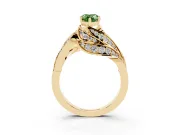 Fancy Green Pear Cut Diamond Solitaire Ring Set in Yellow gold with Layered Twist Pavé Band