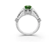 Fancy Green Radiant Cut Diamond Vintage-Inspired Milgrain Ring Set in Silver with Accent Split Shank