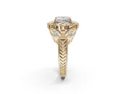 Princess Cut Vintage Floral Halo Engagement Ring Setting | Engraved Milgrain Band | Yellow Gold