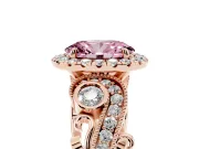 Fancy Pink Oval Cut Diamond Halo Ring Set in Rose gold with Milgrain Pavé Band and Prong Setting