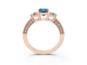 Emerald Cut Three Stone Engagement Ring Setting for a Fancy Blue Lab-Grown Diamond | Graduated Pave Band | Rose Gold