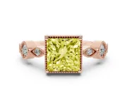 Fancy Yellow Princess Cut Diamond Vintage-Inspired Milgrain Ring Set in Rose gold with Marquise Stations of Round Accents