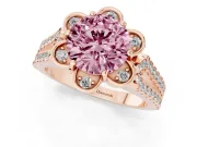 Round Petal Frame Floral Halo Engagement Ring Setting for a Fancy Pink Lab-Grown Diamond | Pavé Split Shank | Rose Gold