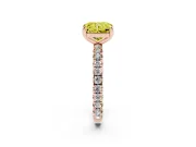 Fancy Yellow Radiant Cut Diamond Pavé Solitaire Ring Set in Rose gold with Round Band and Prong Setting