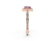 Fancy Pink Princess Cut Diamond Halo Pavé Split Shank Ring Set in Rose gold with Prong Setting