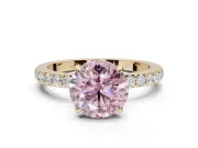 Round Hidden Halo Engagement Ring Setting for a Fancy Pink Lab-Grown Diamond | Pavé Band | Yellow Gold