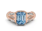 Fancy Blue Emerald Cut Diamond Vintage-Inspired Milgrain Ring Set in Rose gold with Accent Split Shank