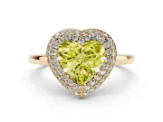 Fancy Yellow Heart Cut Diamond Halo Engagement Ring Set in Yellow gold with Solitaire Band and Prong Setting