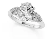 Three-Stone Oval Cut Diamond Ring Set in Silver with Pear Side Stones and Prong Setting