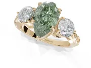 Pear-Shaped Three Stone Engagement Ring Setting for a Fancy Green Lab-Grown Diamond | Tapered Pave Band | Yellow Gold