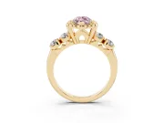 Marquise Floral Engagement Ring Setting for a Fancy Pink Lab-Grown Diamond | Petal Frame and Side Stones | Yellow Gold