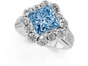 Fancy Blue Princess Cut Diamond Halo Engagement Ring Set in Silver with Split Shank and Prong Setting