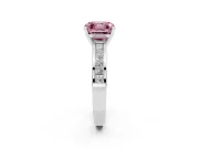 Fancy Pink Asscher Cut Diamond Solitaire Ring Set in Silver with Channel-Set Band and Prong Setting