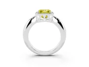 Fancy Yellow Asscher Cut Diamond Halo Engagement Ring Set in White gold with Plain Split Shank and Prong Setting