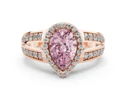 Pear-Shaped Halo Engagement Ring Setting for a Fancy Pink Lab-Grown Diamond | Two-Row Pave Split Shank | Rose Gold