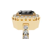Emerald Cut Milgrain Halo Engagement Ring Setting for a Black Center | Pavé Shoulders | Yellow Gold