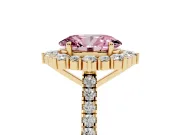 Oval Scalloped Halo Engagement Ring Setting for a Fancy Pink Lab-Grown Diamond | Single Row Pave | Yellow Gold