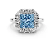 Princess Cut Halo Engagement Ring Setting for a Fancy Blue Lab-Grown Diamond | Sterling Silver - Design NV-24726