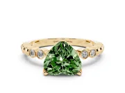Fancy Green Heart Cut Diamond Solitaire Engagement Ring Set in Yellow gold with Bezel Accents on Beaded Band