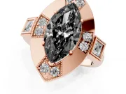 Fancy Black Marquise Cut Diamond Milgrain Halo Ring Set in Rose gold with Split Shank