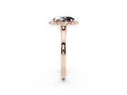 Fancy Black Oval Cut Halo Round Diamond Solitaire Ring Set in Rose gold with Pavé Band and Prong Setting