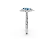 Fancy Blue Pear Cut Diamond Halo Milgrain Pavé Ring Set in Silver with Prong Setting
