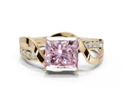 Princess Cut Bypass Solitaire Engagement Ring Setting for a Fancy Pink Lab-Grown Diamond | Pavé Strands | Yellow Gold