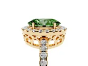 Oval Halo Engagement Ring Setting for a Fancy Green Lab-Grown Diamond | Pavé Band | Yellow Gold