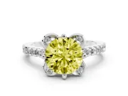 Round Floral Engagement Ring Setting for a Fancy Yellow Lab-Grown Diamond | Pavé Band | Platinum