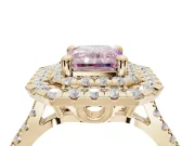 Radiant Cut Double Halo Engagement Ring Setting for a Fancy Pink Lab-Grown Diamond | Pave Shoulders | Yellow Gold