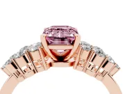 Fancy Pink Emerald Cut Diamond Cluster Engagement Ring Set in Rose gold with Pavé Band and Prong Setting